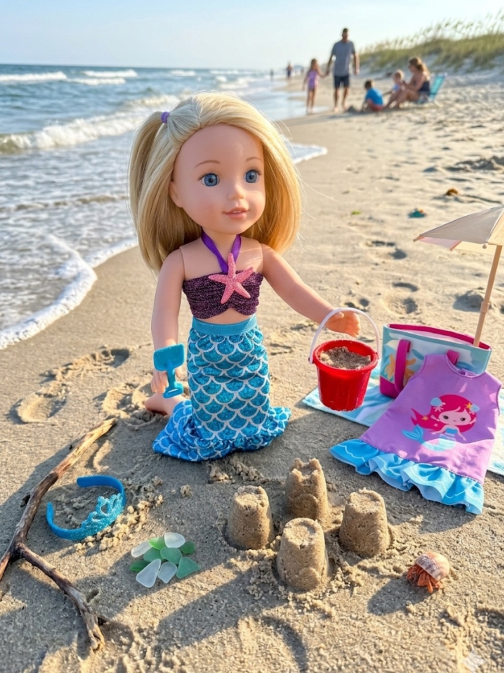 American Girl Wellie Wisher Blonde Mermaid Doll with Blue Tail and Purple Top